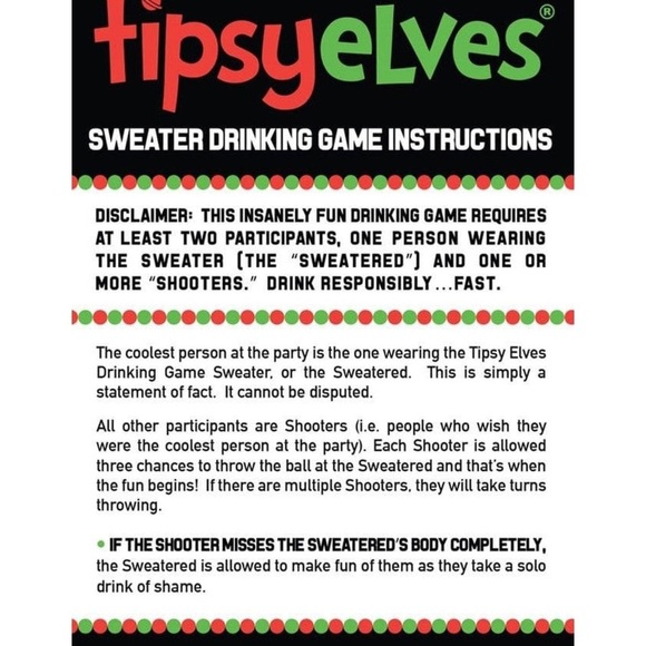 TIPSY ELVES MEN'S DRINKING GAME UGLY
CHRISTMAS SWEATER HOLIDAY SIZE L PARTY TOP - Picture 8 of 10